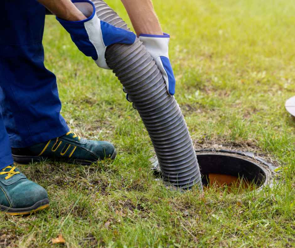 Pumping a septic tank in a yard